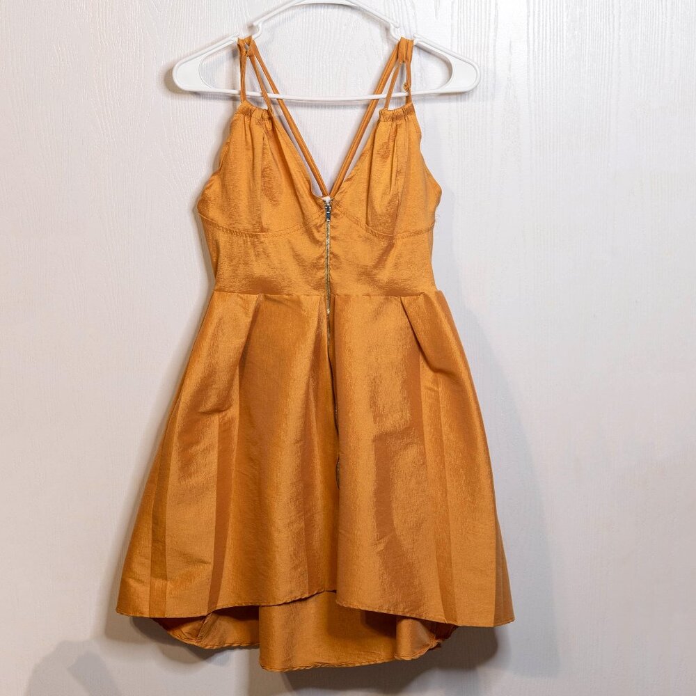 Best Cody Mustard Cross Strap Zip Mini Flare Dress - Medium